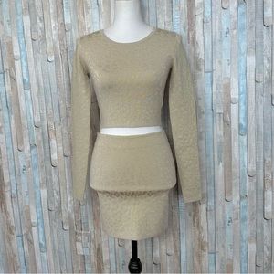 Aritzia XXS Sunday Best Volpe Metallic Gold Sweater Top Skirt 2 Pc Set $176
